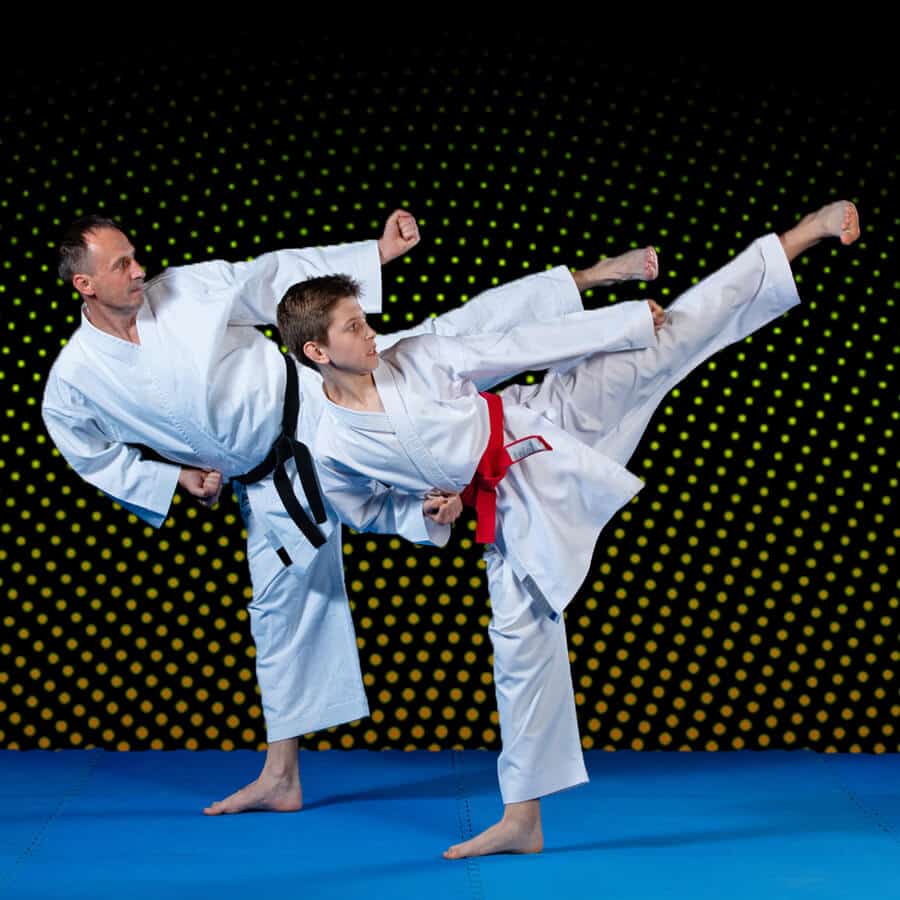 Martial Arts Lessons for Families in Chandler AZ - Dad and Son High Kick